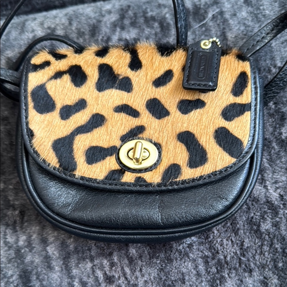 Sold ***Coach Black and Tan Leopard Print Crossbody Bag